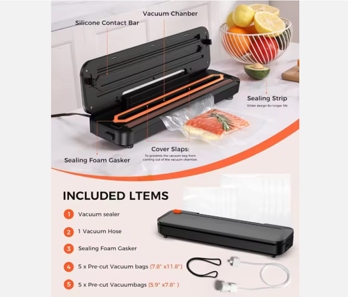 75Kpa Vacuum Sealer Machine, 6-in-1 Food Sealer with Digital Timer  Dry.Moist Modes, Compact Design, Includes 10 Bags