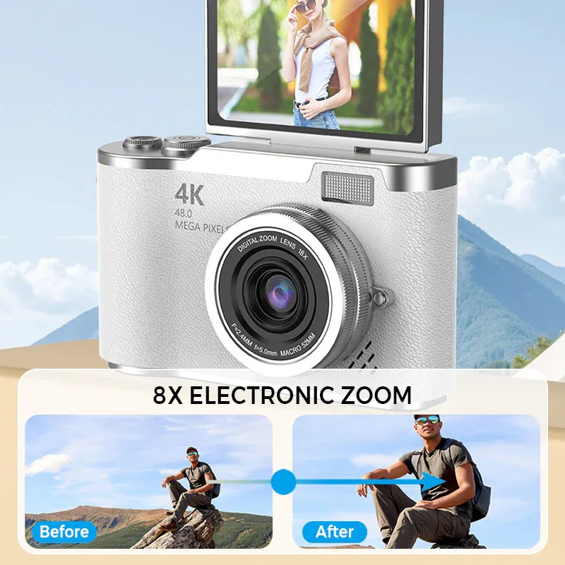 💎 4K High-Definition Flip Screen Digital Camera📸 – 8x Zoom, Autofocus, Rotating Screen, Perfect for Vlogs and Selfies 📸🌈 64GB Memory Card+Card Reader+Converter