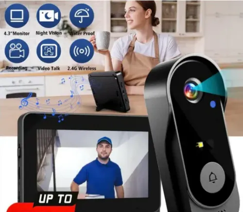 🔥New Year Limited-Time Deal🎉 Wireless Doorbell Camera: 1080P HD, 170° Wide Angle, 4.3-inch Screen, IPX65 Outdoor Waterproof, Night Vision Function