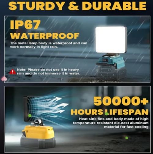 ⚡5400LM Cordless LED Work Light with Charging Ports