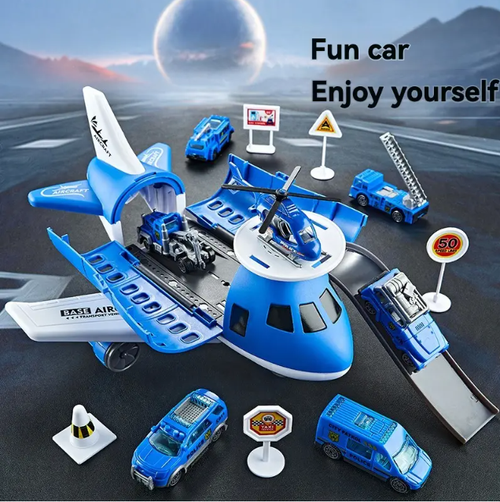 👶Multifunctional DIY Toy Set with Storage Airplane | Includes 3 Cars + 6 Traffic Signs