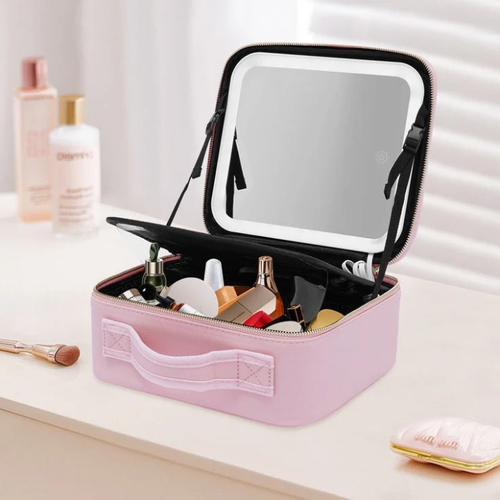 🔥Women's Professional Large Capacity Makeup Case Smart LED Lights Mirror New Waterproof PU Leather Travel Cosmetic Bags Glass