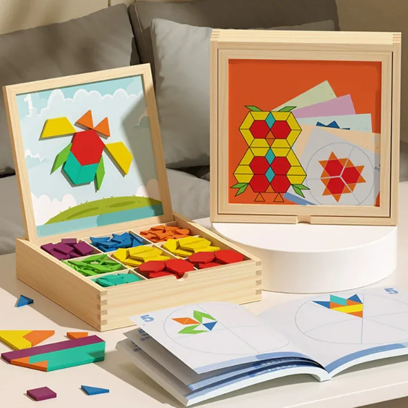 🎁 Wooden puzzle set with magnetic patterns🧠🧩 (The deluxe version includes 220 magnetic blocks)