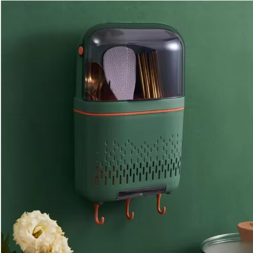 🔥Chopstick Cage Kitchen Non Perforated Wall Mounted Drainage Large Capacity Knife, Fork, Spoon Tableware Storage Rack