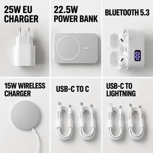 Bluetooth headphones & magnetic charging pack & data cable 6-in-1 set, universal model