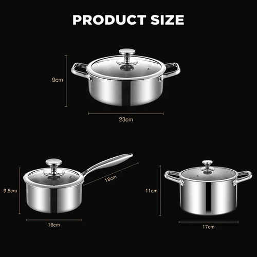 304 Stainless Steel Soup Pot with Glass Lid – Non-Stick Cooking Pot (6PCS)