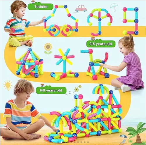 Magnetic Building Blocks Transparent Magnetic 3D Building Blocks 84 Pieces Children's Educational Toys (With Storage Box)