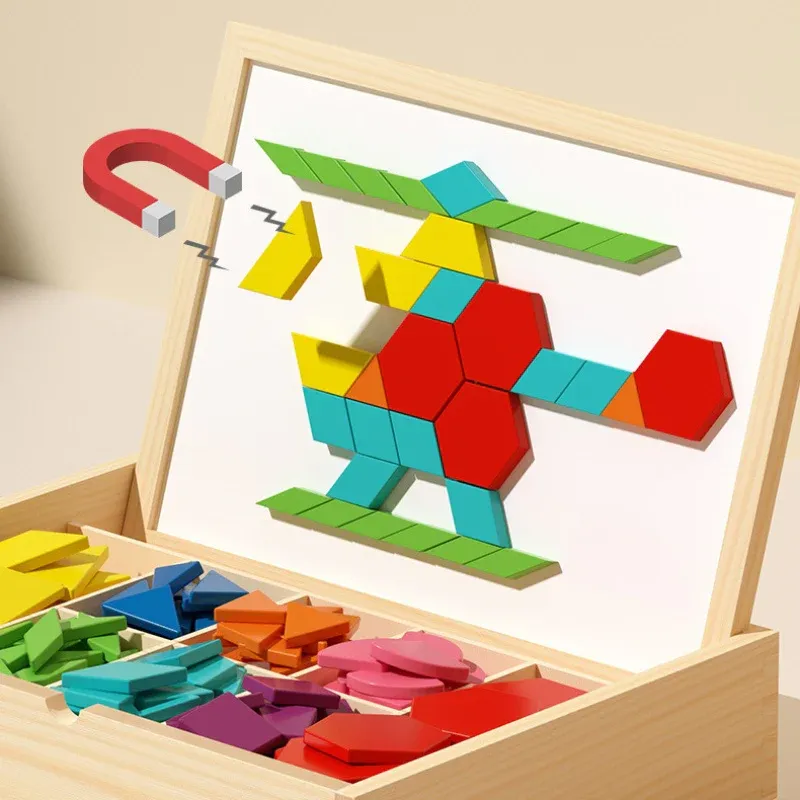🎁 Wooden puzzle set with magnetic patterns🧠🧩 (The deluxe version includes 220 magnetic blocks)