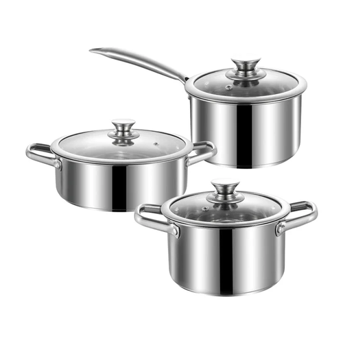 304 Stainless Steel Soup Pot with Glass Lid – Non-Stick Cooking Pot (6PCS)