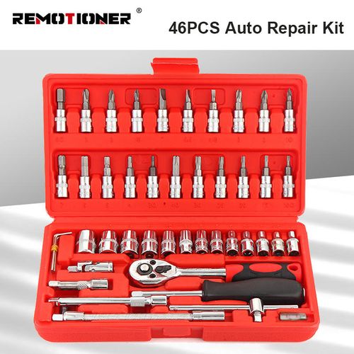 46 Pcs Heavy Duty Standard Portable Auto Repair Tools Kit Wrench Socket Ratchet Hand Tool Set