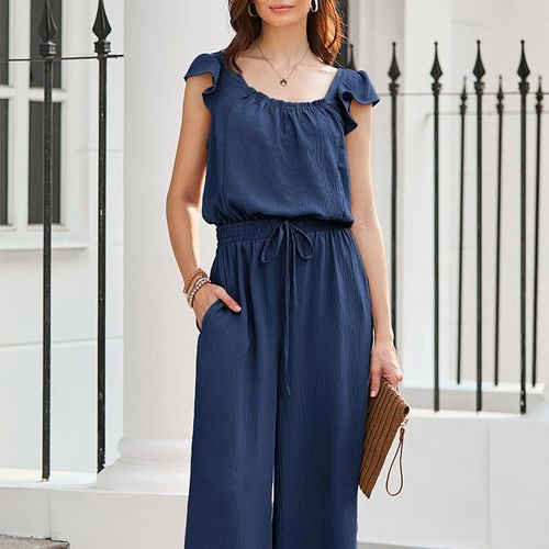 ⏳Time-limited Special⏰Women's Solid Color Pleated Square Neck Jumpsuit👗