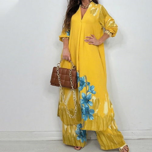 ⏳Time-limited Special⏰Women's Longline Shirt Dress & Wide-Leg Pants Set