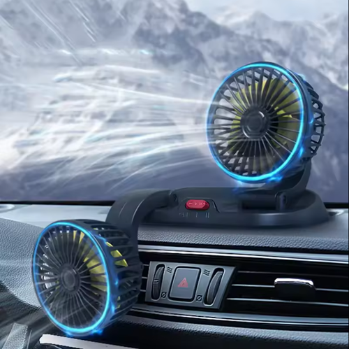 Cigarette Charge Adjustable 360 degree rotating  double head car air cooling fan
