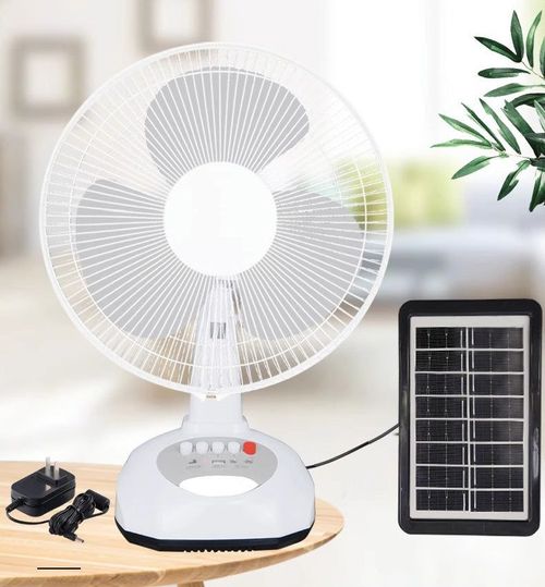 High Quality Home Use Cooling Battery Solar Electric Table Fan Rechargeable DC 12 Inch Wind Solar Fan with LED Lamp