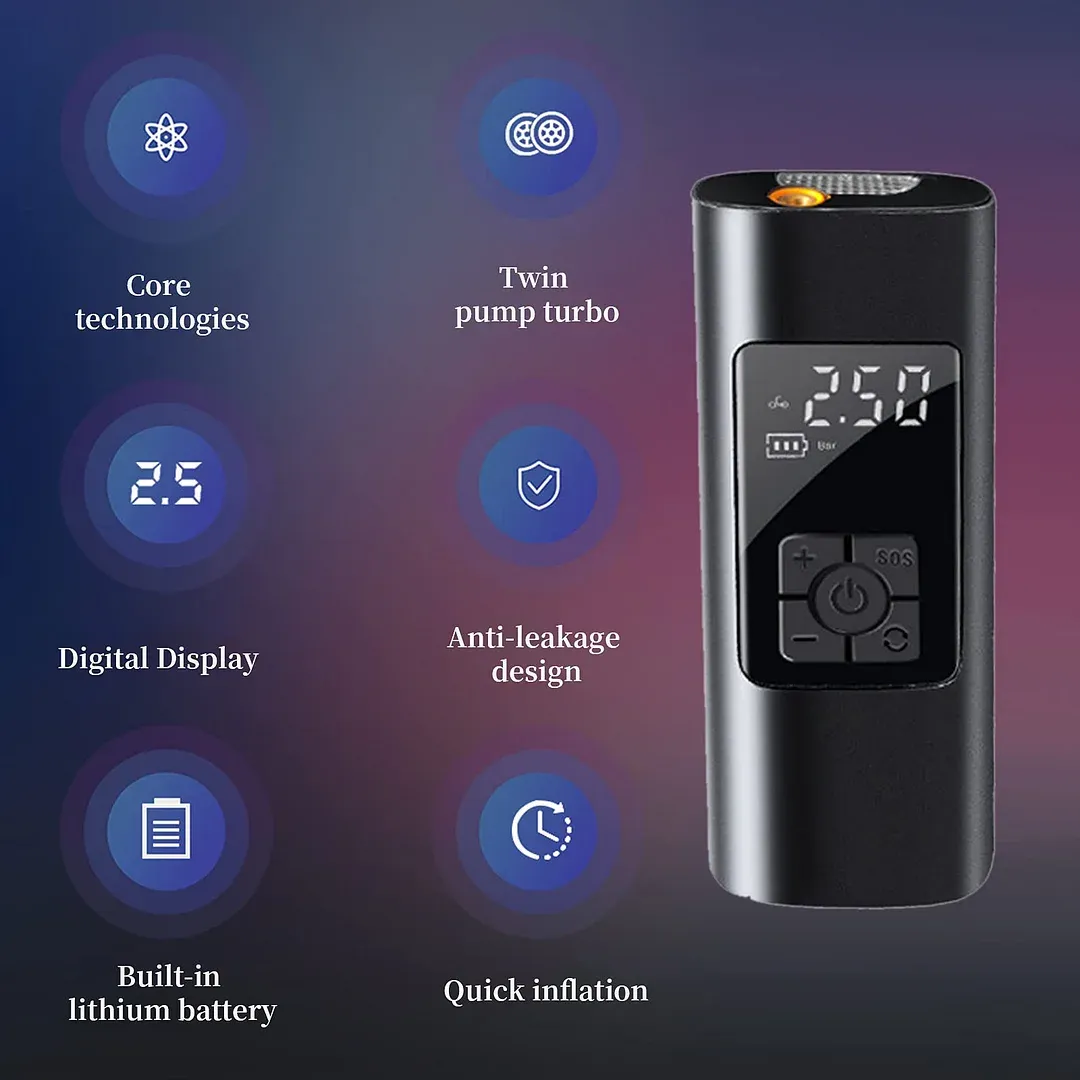 Portable Air Compressor, Cordless Version 6000mAh Rechargeable Li-ion Battery for Car Bicycle Air Pump with LED Lighting