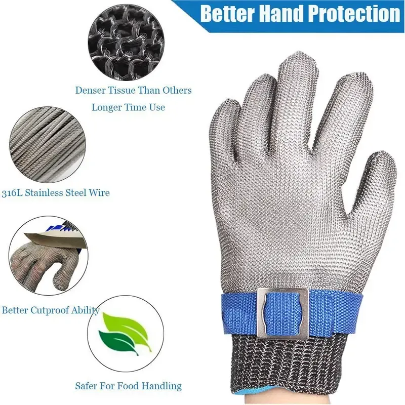 Stainless Steel Glove With Thickened Grade 5, Cut-resistant Anti-stabbing And Anti-slip Glove For Beach Treasure Hunting, Labor Protection, Gardening, Flexible Breathable Protective Work Gloves, Metal Mesh, Butcher's Kitchen Gloves
