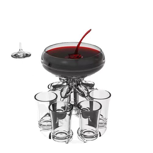 Acrylic Wine Dispenser Set With 6 Cups - Transparent, Imitation Glass Design For Parties & Gatherings