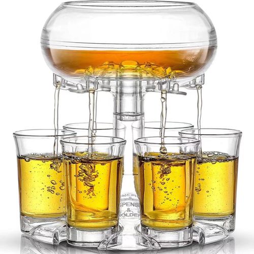 Acrylic Wine Dispenser Set With 6 Cups - Transparent, Imitation Glass Design For Parties & Gatherings