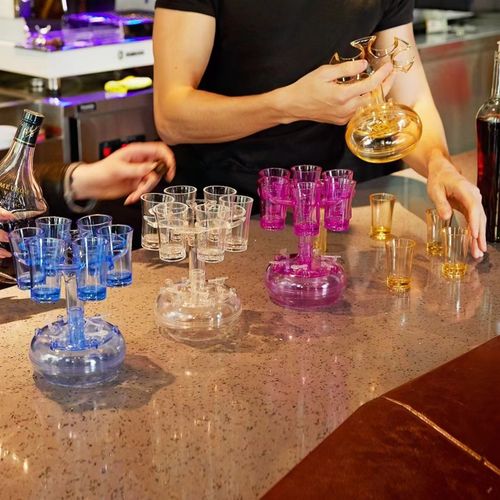 Acrylic Wine Dispenser Set With 6 Cups - Transparent, Imitation Glass Design For Parties & Gatherings