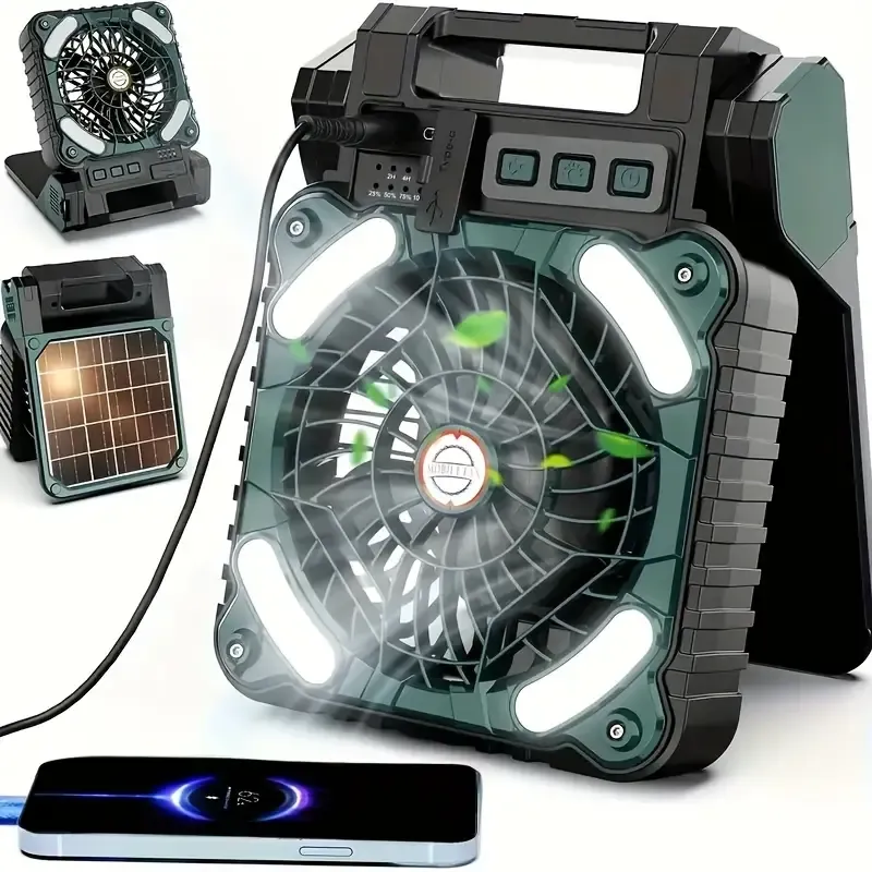 Camping Fan With LED Lanterns, USB Power Portable Outdoor Tent Fan, Static Strong Wind, Hook, Suitable For Picnic, Barbecue, Fishing
