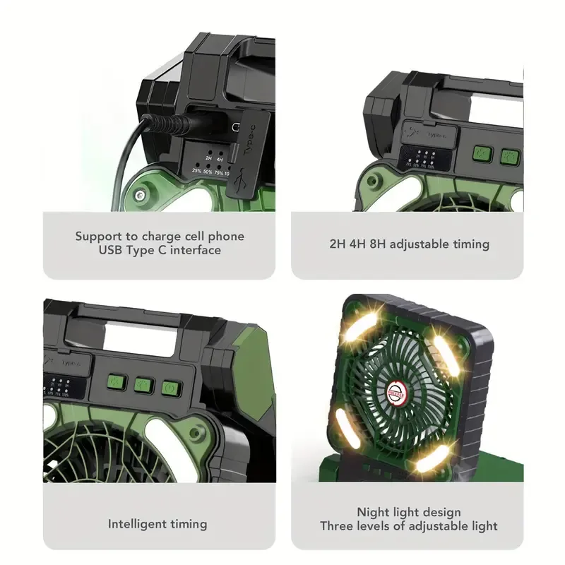 Camping Fan With LED Lanterns, USB Power Portable Outdoor Tent Fan, Static Strong Wind, Hook, Suitable For Picnic, Barbecue, Fishing