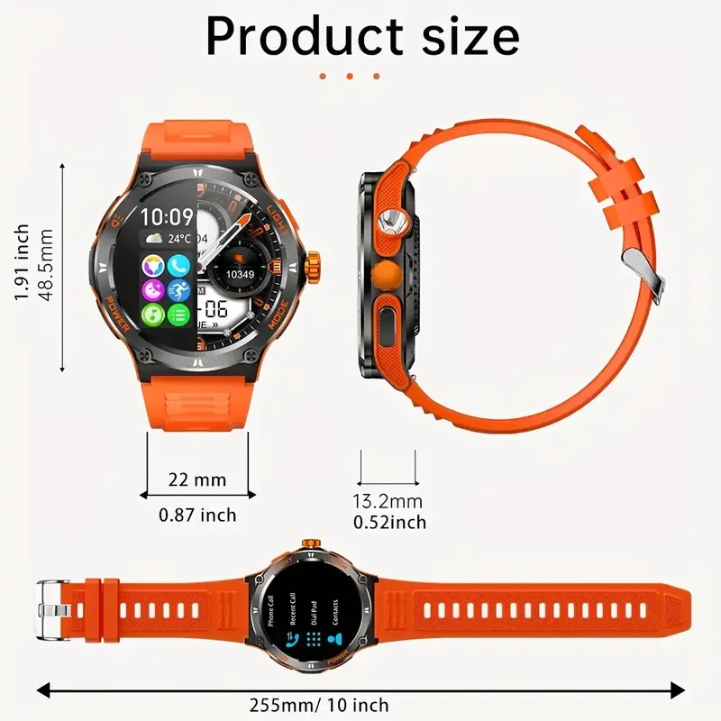 Smart Watch For Men With LED Strong Light Flashlight, 3.89cm, Music Player Pedometer, 100+ Sports Modes Fitness Tracker, Sleep Monitor, Compass Smartwatch For IPhone Android