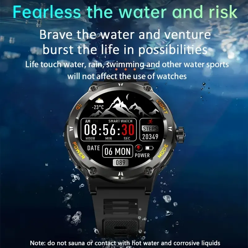 Smart Watch For Men With LED Strong Light Flashlight, 3.89cm, Music Player Pedometer, 100+ Sports Modes Fitness Tracker, Sleep Monitor, Compass Smartwatch For IPhone Android