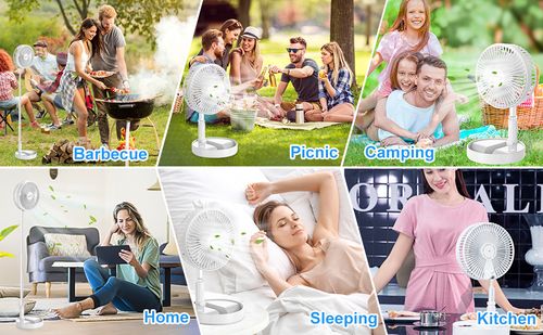 Standing Fan with Portable Solar Panel, 8 Telescopic Foldable Desk Fan, Rechargeable Battery Operated Pedestal Fans 3 Speeds Quiet Height Adjustable USB Floor Fan for Bedroom Home Travel