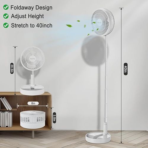 Standing Fan with Portable Solar Panel, 8 Telescopic Foldable Desk Fan, Rechargeable Battery Operated Pedestal Fans 3 Speeds Quiet Height Adjustable USB Floor Fan for Bedroom Home Travel