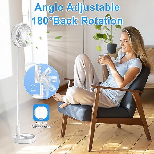 Standing Fan with Portable Solar Panel, 8 Telescopic Foldable Desk Fan, Rechargeable Battery Operated Pedestal Fans 3 Speeds Quiet Height Adjustable USB Floor Fan for Bedroom Home Travel