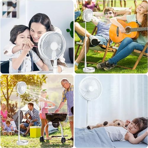 Standing Fan with Portable Solar Panel, 8 Telescopic Foldable Desk Fan, Rechargeable Battery Operated Pedestal Fans 3 Speeds Quiet Height Adjustable USB Floor Fan for Bedroom Home Travel