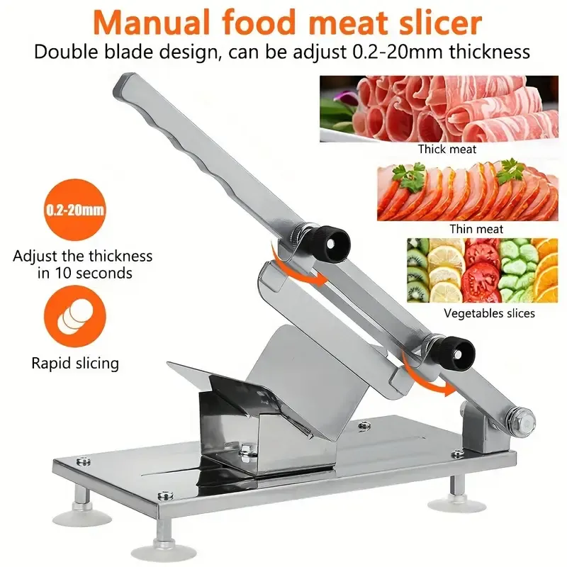 Stainless Steel Manual Mandoline Slicer - Adjustable Thickness Kitchen Cutting Tool for Meat, Fruit, and Vegetables - 1pc