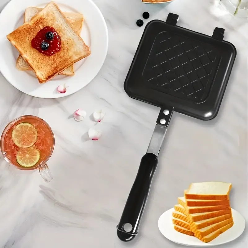Versatile Double-Sided Sandwich Maker Pan - Perfect For Grilled Cheese, Steak, Pancakes & More - Heat-Resistant Aluminum, Stove Or Bonfire Compatible