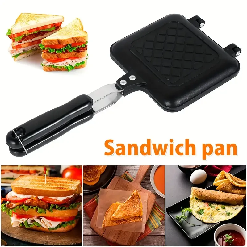 Versatile Double-Sided Sandwich Maker Pan - Perfect For Grilled Cheese, Steak, Pancakes & More - Heat-Resistant Aluminum, Stove Or Bonfire Compatible