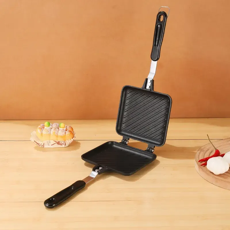 Versatile Double-Sided Sandwich Maker Pan - Perfect For Grilled Cheese, Steak, Pancakes & More - Heat-Resistant Aluminum, Stove Or Bonfire Compatible
