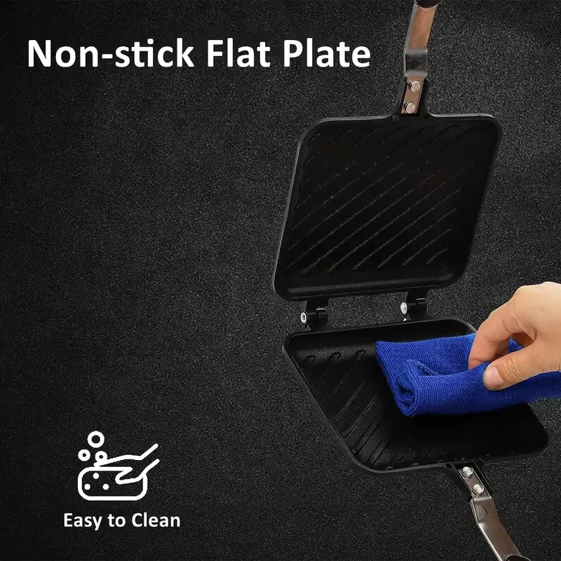 Versatile Double-Sided Sandwich Maker Pan - Perfect For Grilled Cheese, Steak, Pancakes & More - Heat-Resistant Aluminum, Stove Or Bonfire Compatible