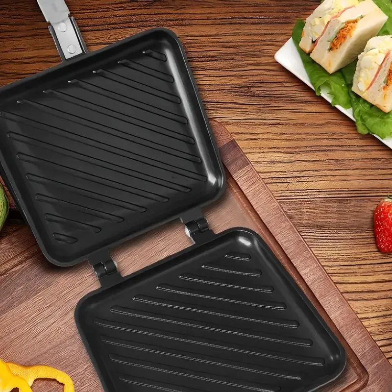 Versatile Double-Sided Sandwich Maker Pan - Perfect For Grilled Cheese, Steak, Pancakes & More - Heat-Resistant Aluminum, Stove Or Bonfire Compatible
