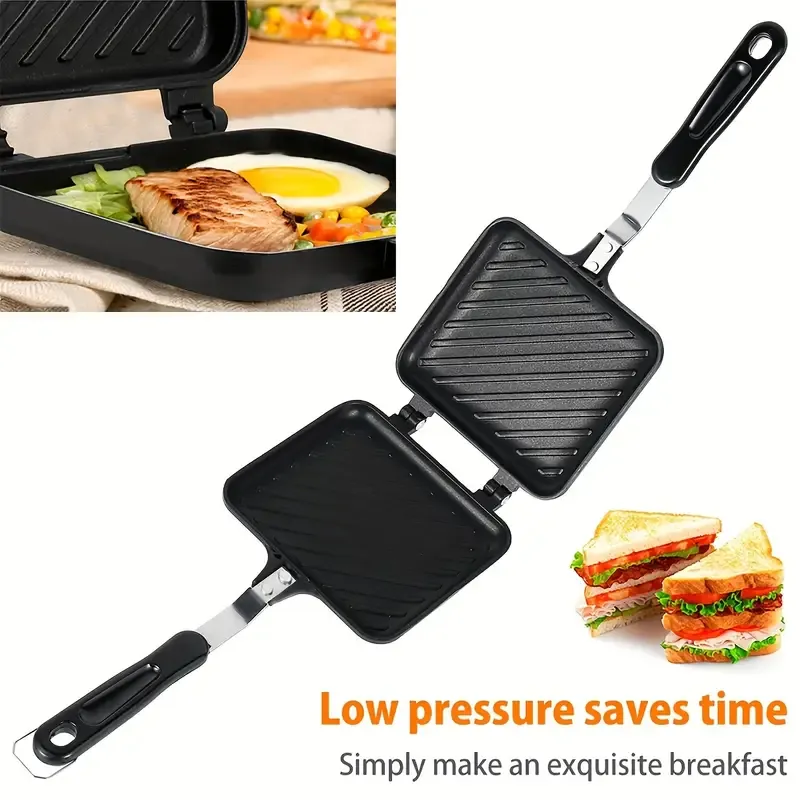 Versatile Double-Sided Sandwich Maker Pan - Perfect For Grilled Cheese, Steak, Pancakes & More - Heat-Resistant Aluminum, Stove Or Bonfire Compatible