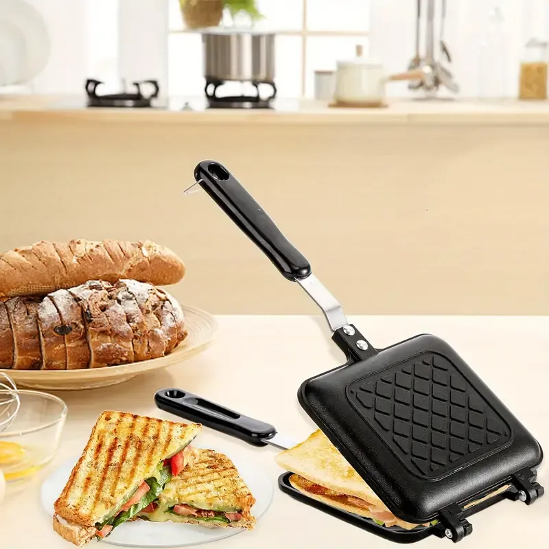 Versatile Double-Sided Sandwich Maker Pan - Perfect For Grilled Cheese, Steak, Pancakes & More - Heat-Resistant Aluminum, Stove Or Bonfire Compatible