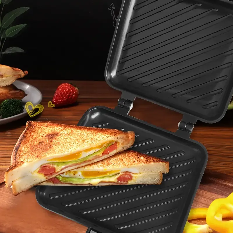 Versatile Double-Sided Sandwich Maker Pan - Perfect For Grilled Cheese, Steak, Pancakes & More - Heat-Resistant Aluminum, Stove Or Bonfire Compatible