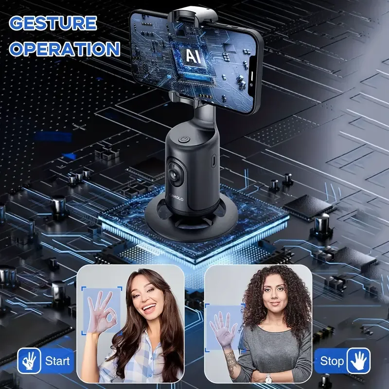 Auto Face Tracking Tripod, Auto Tracking Phone Holder, No App Required, 360° Rotation Face Body Phone Camera Mount Smart Shooting Phone Tracking Holder With Remote Gesture Control For Vlog, Streaming, Video