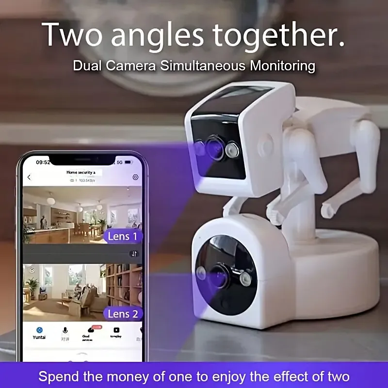 1pc Robot Dog 3MP HD Quality Upgrade Dual Camera (360° Rotation) 6 Layers Of High-definition Lens, 5G High-Speed Transmission, Support Multiple People Watch, Full Color Night Vision, HD Super Clear Night Vision, Smart Motion Detections, USB Connecting With Cloud Storage (TF Card & Plug Not Included) Size 12.01cm X 10.01cm X 14.3cm Monitor Your Home