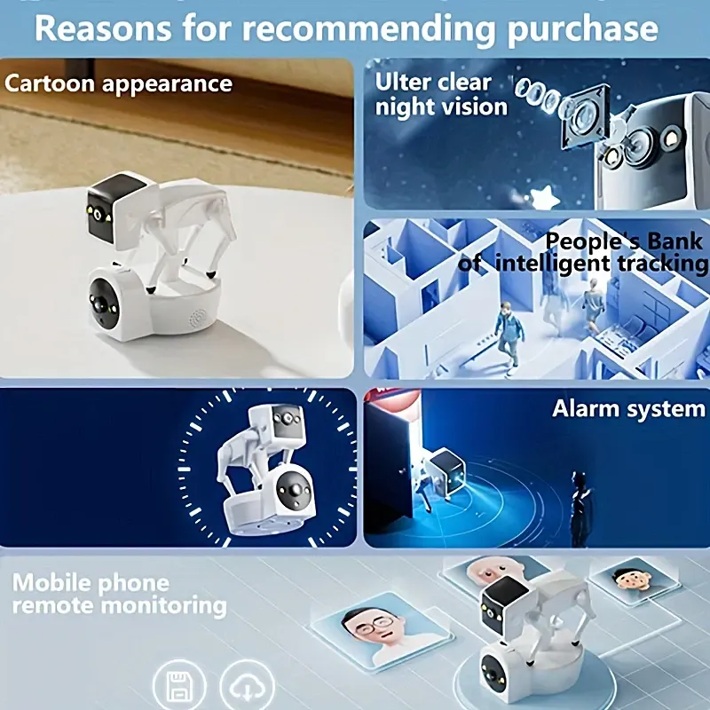1pc Robot Dog 3MP HD Quality Upgrade Dual Camera (360° Rotation) 6 Layers Of High-definition Lens, 5G High-Speed Transmission, Support Multiple People Watch, Full Color Night Vision, HD Super Clear Night Vision, Smart Motion Detections, USB Connecting With Cloud Storage (TF Card & Plug Not Included) Size 12.01cm X 10.01cm X 14.3cm Monitor Your Home