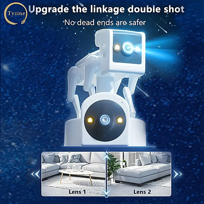 1pc Robot Dog 3MP HD Quality Upgrade Dual Camera (360° Rotation) 6 Layers Of High-definition Lens, 5G High-Speed Transmission, Support Multiple People Watch, Full Color Night Vision, HD Super Clear Night Vision, Smart Motion Detections, USB Connecting With Cloud Storage (TF Card & Plug Not Included) Size 12.01cm X 10.01cm X 14.3cm Monitor Your Home