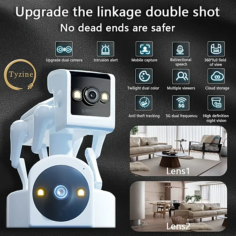 1pc Robot Dog 3MP HD Quality Upgrade Dual Camera (360° Rotation) 6 Layers Of High-definition Lens, 5G High-Speed Transmission, Support Multiple People Watch, Full Color Night Vision, HD Super Clear Night Vision, Smart Motion Detections, USB Connecting With Cloud Storage (TF Card & Plug Not Included) Size 12.01cm X 10.01cm X 14.3cm Monitor Your Home