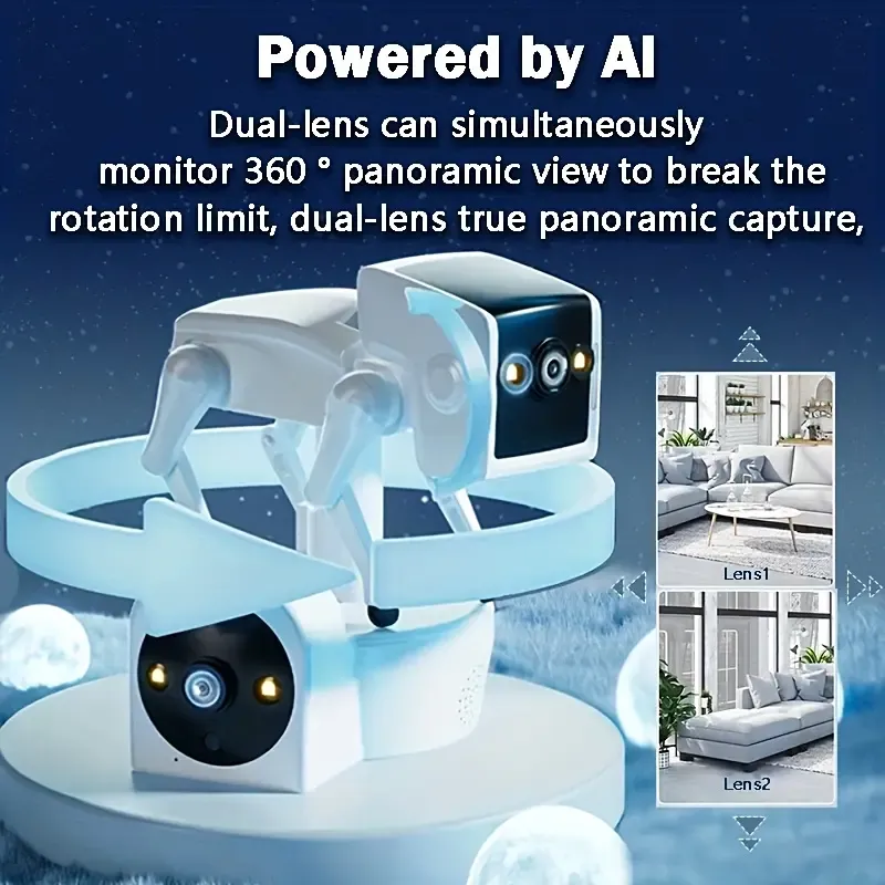 1pc Robot Dog 3MP HD Quality Upgrade Dual Camera (360° Rotation) 6 Layers Of High-definition Lens, 5G High-Speed Transmission, Support Multiple People Watch, Full Color Night Vision, HD Super Clear Night Vision, Smart Motion Detections, USB Connecting With Cloud Storage (TF Card & Plug Not Included) Size 12.01cm X 10.01cm X 14.3cm Monitor Your Home