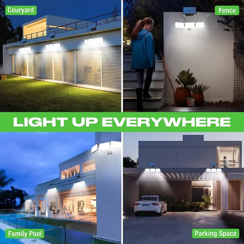 1pc Split Solar Wall Light For Outdoor With Motion Sensor 3 Heads, 224 LEDs Solar Light With Remote Control, Waterproof LED Solar Flood Lights Outdoor Wall Lights 270° Wide Angle Security Lights Solar With 3 Lighting Modes For Garden, Patio, Backyard