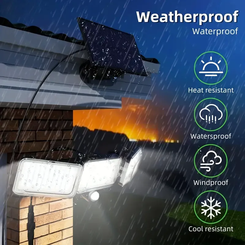 1pc Split Solar Wall Light For Outdoor With Motion Sensor 3 Heads, 224 LEDs Solar Light With Remote Control, Waterproof LED Solar Flood Lights Outdoor Wall Lights 270° Wide Angle Security Lights Solar With 3 Lighting Modes For Garden, Patio, Backyard