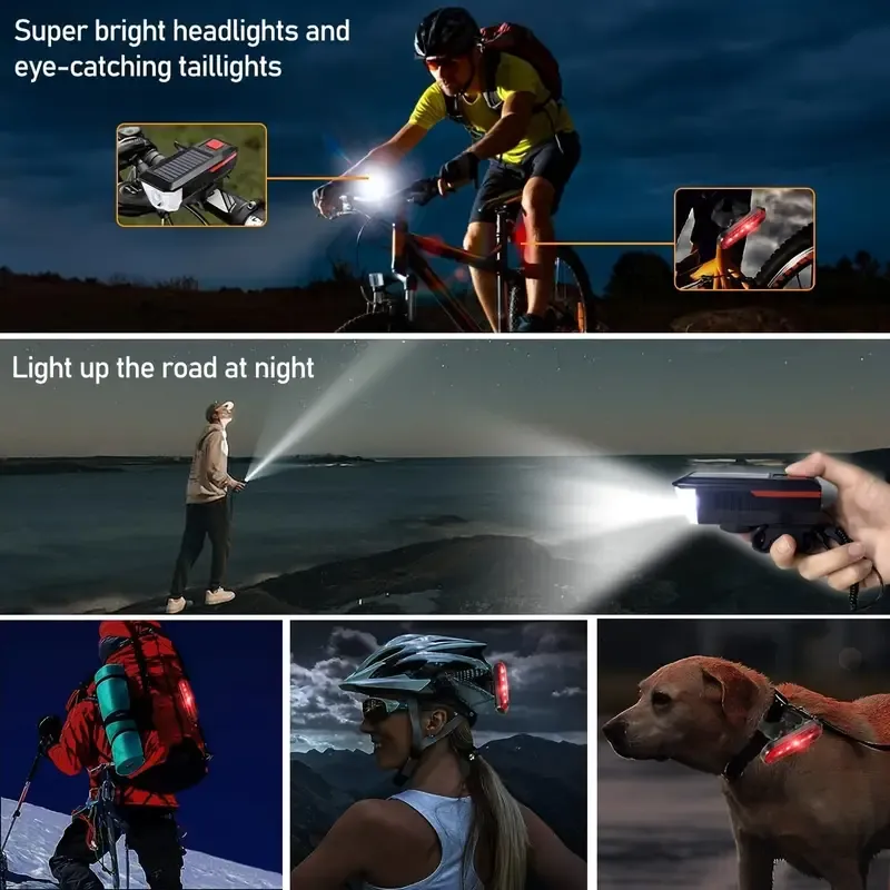 Solar outdoor cycling front and rear lights, super bright for night riding