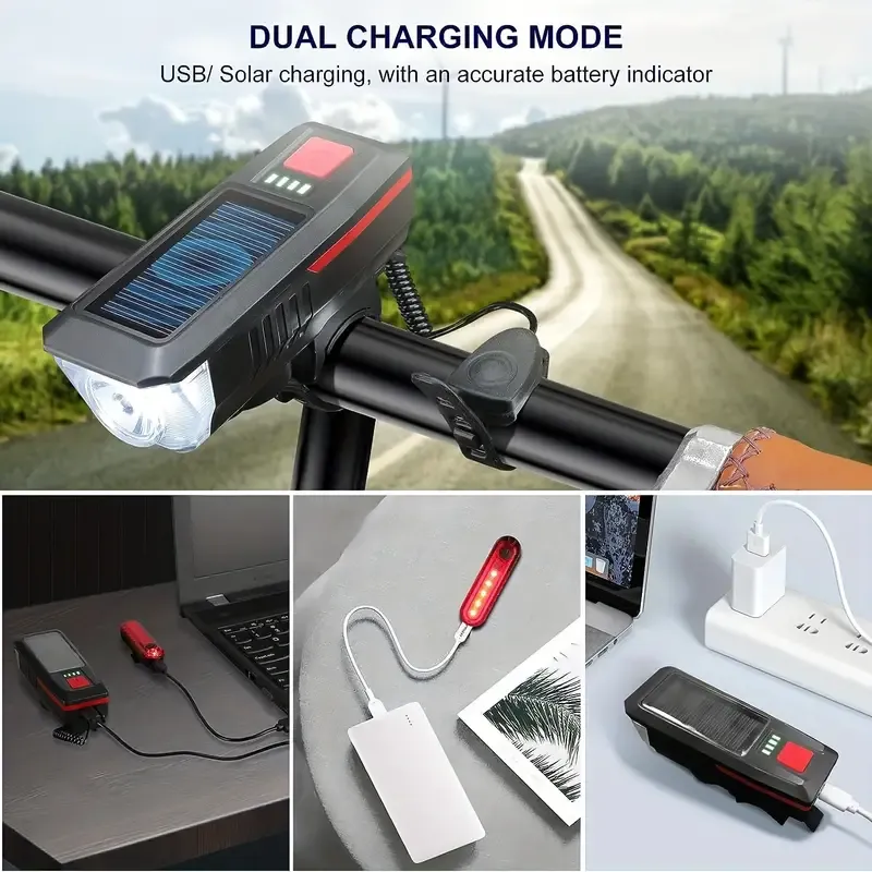 Solar outdoor cycling front and rear lights, super bright for night riding